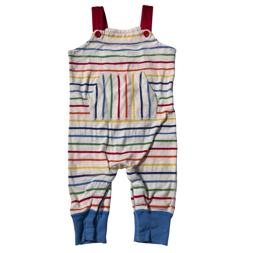Hanna Andersson Rainbow Striped Overalls Romper ColorBlock unisex baby 3-6 month